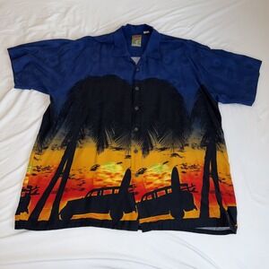 Vintage Pineapple Connection Men's Blue Button Up Hawaiian Shirt Size 2XB